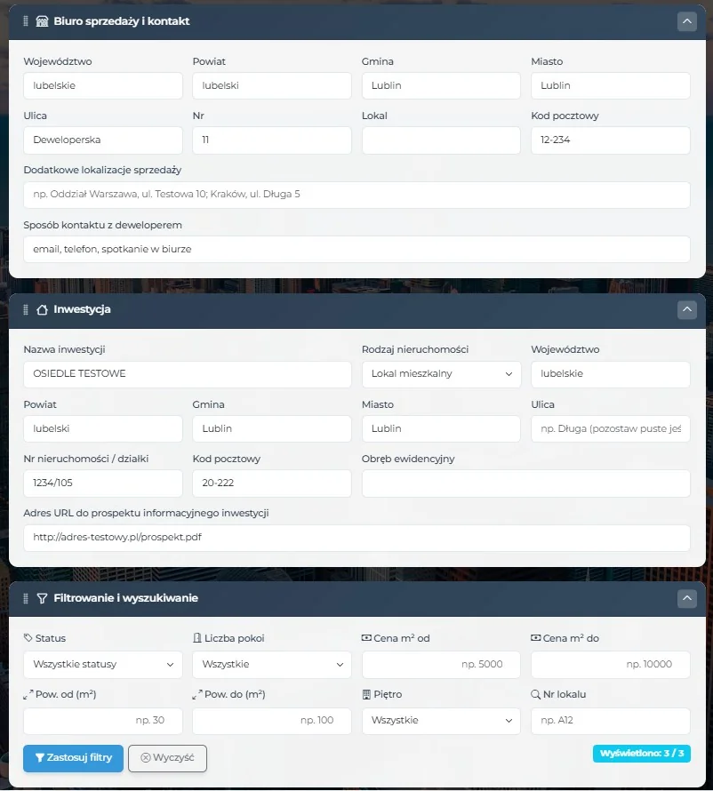 Biuro sprzedaży i dane inwestycji